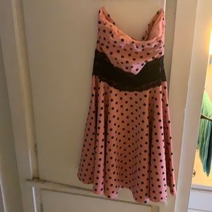 Large salmon polka dot strapless dress